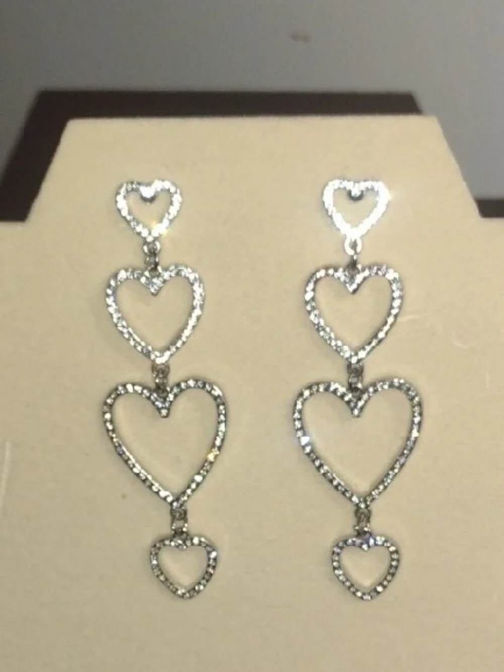 Silver Heart Drop Earrings - Triple Heart Dangle